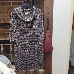 Black and White Patterned Cowl Neck Dress